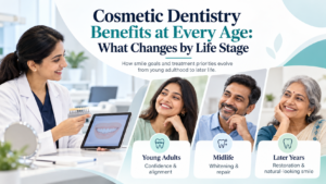 Adult dental patient discussing cosmetic dentistry and smile design options with a dentist in Hyderabad